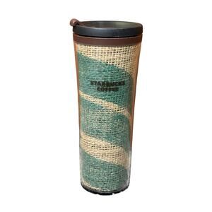 Starbucks Coffee Bean Bag Tumbler 16 oz 2010 Burlap Insulated Drink Cup Upcycled